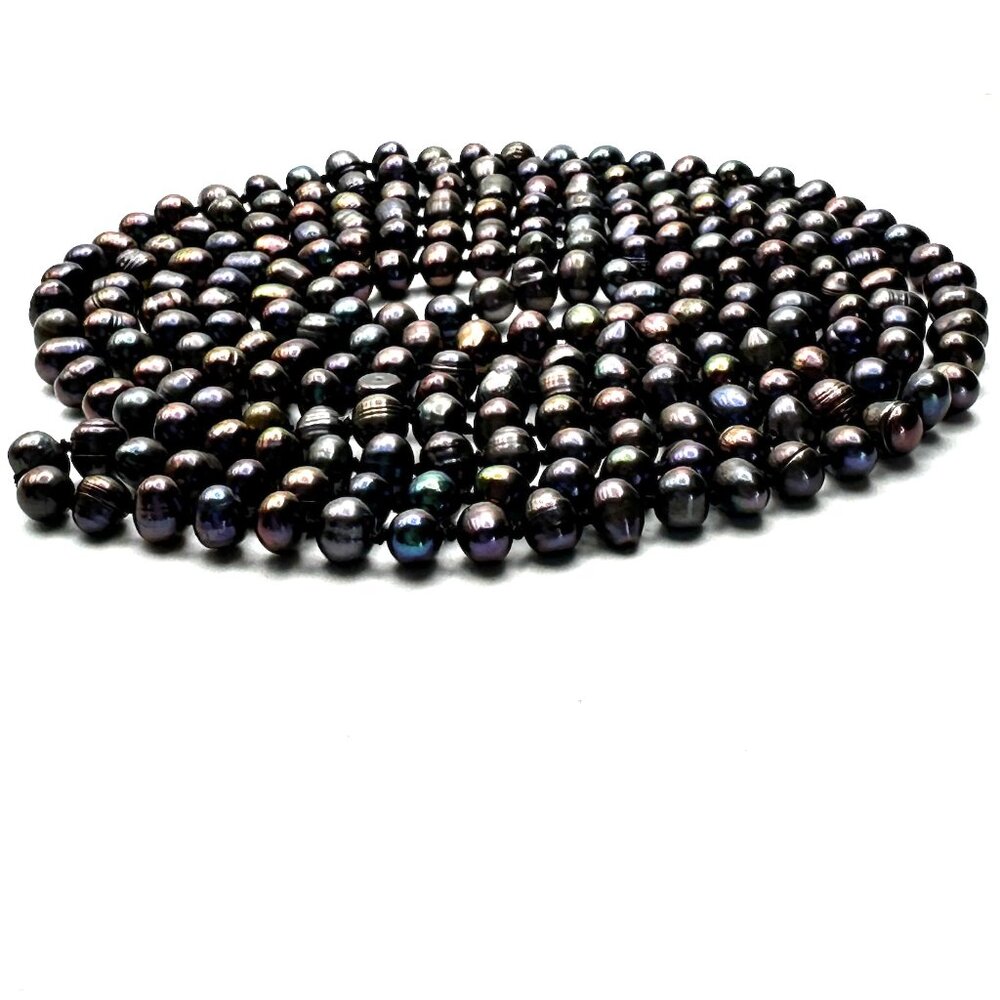 Vintage 66" Peacock Baroque Pearl Necklace — Hand-knotted, Lustrous & Fab — EUC - Picture 8 of 12